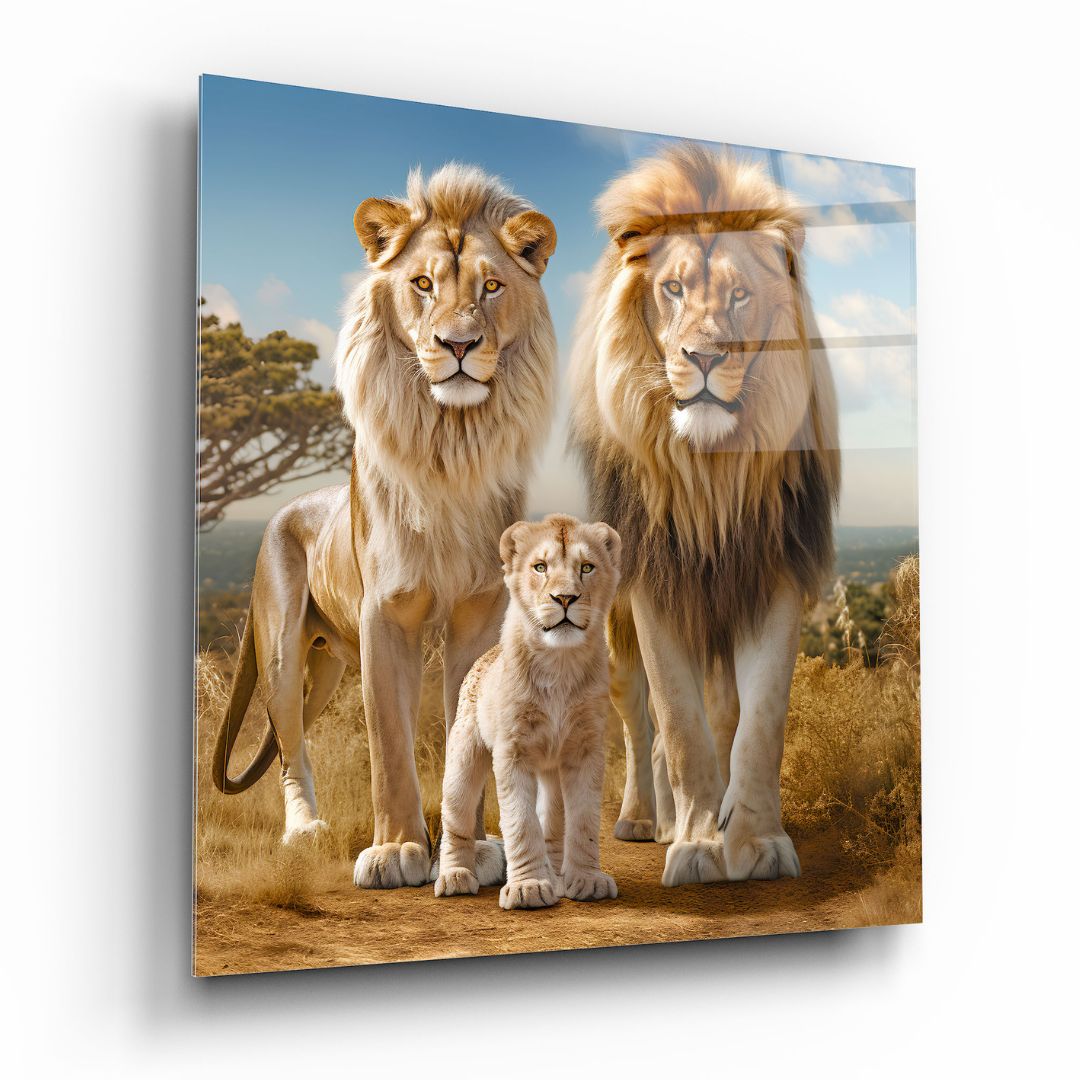 Majestic Lion Family Glass Wall Art