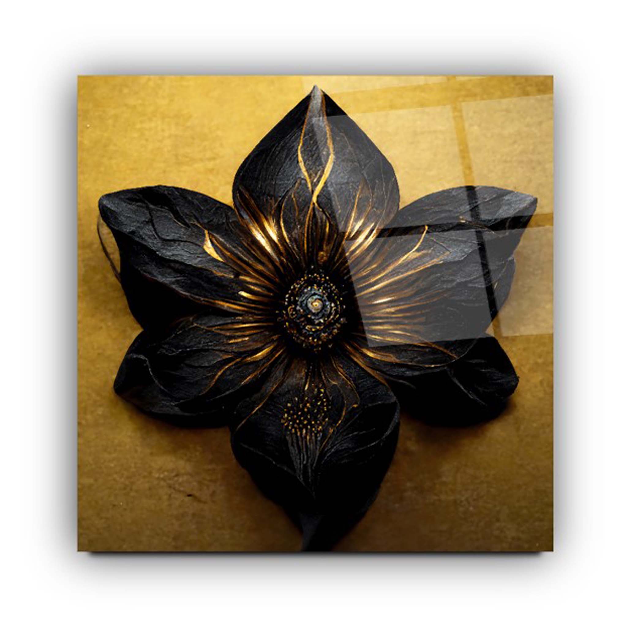 Gold Flowers Glass Wall Art