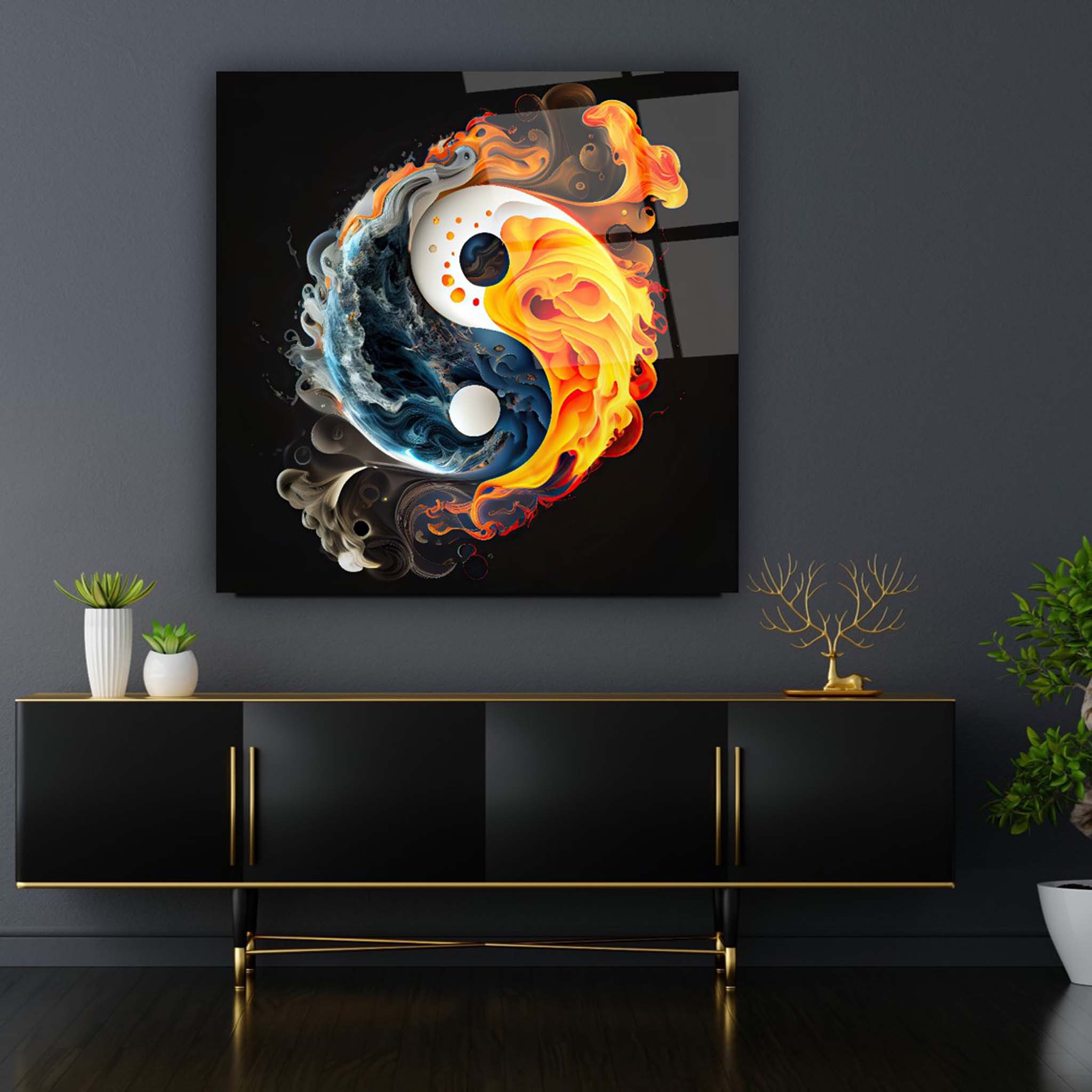Ying Yang Glass Wall Art 2