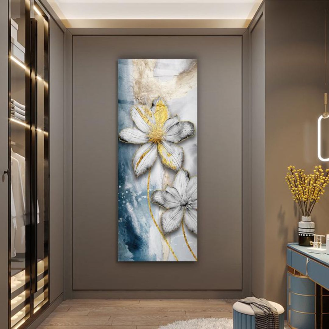 Golden Bloom Glass Wall Art