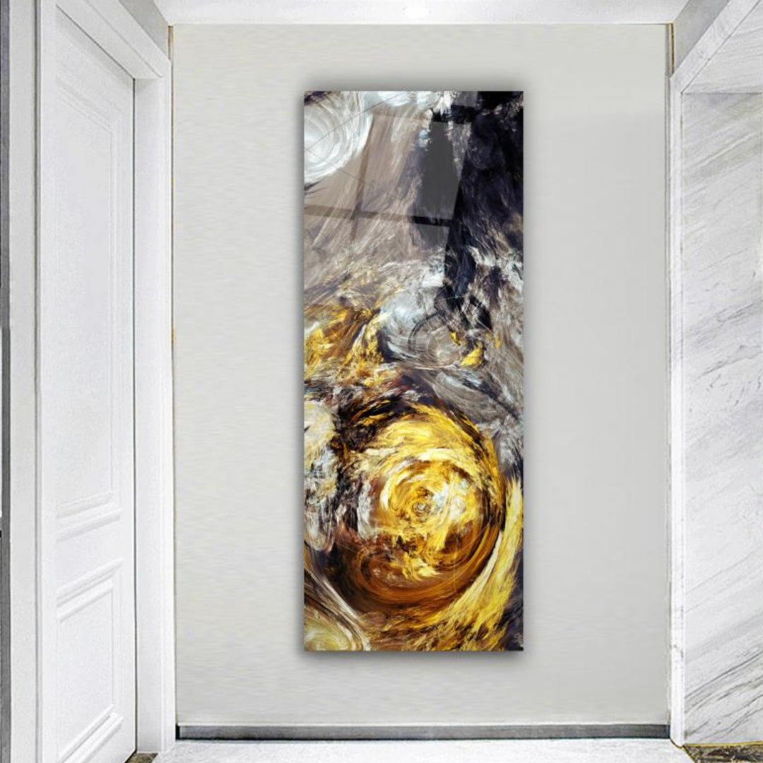 Golden Whirlwind Glass Wall Art