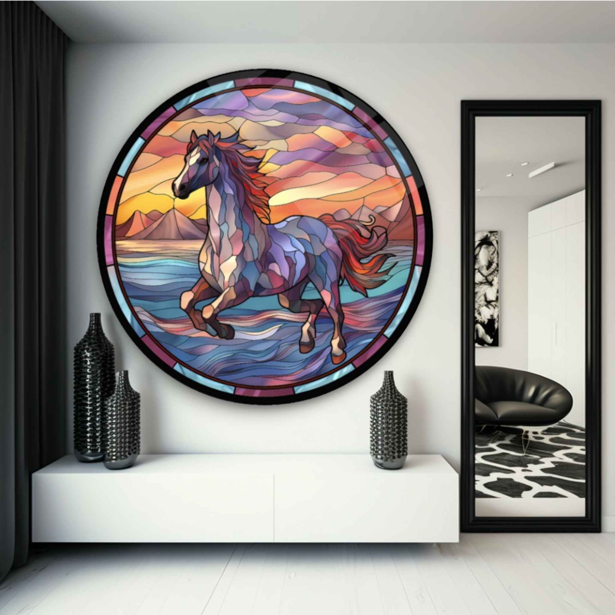 horse glass painting