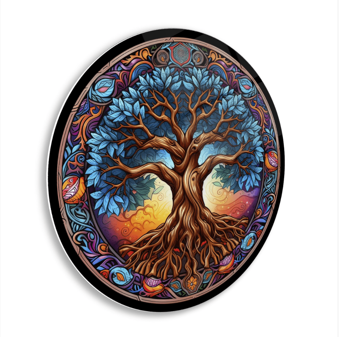 Colourful Tree Root Rounded Glass Wall Art