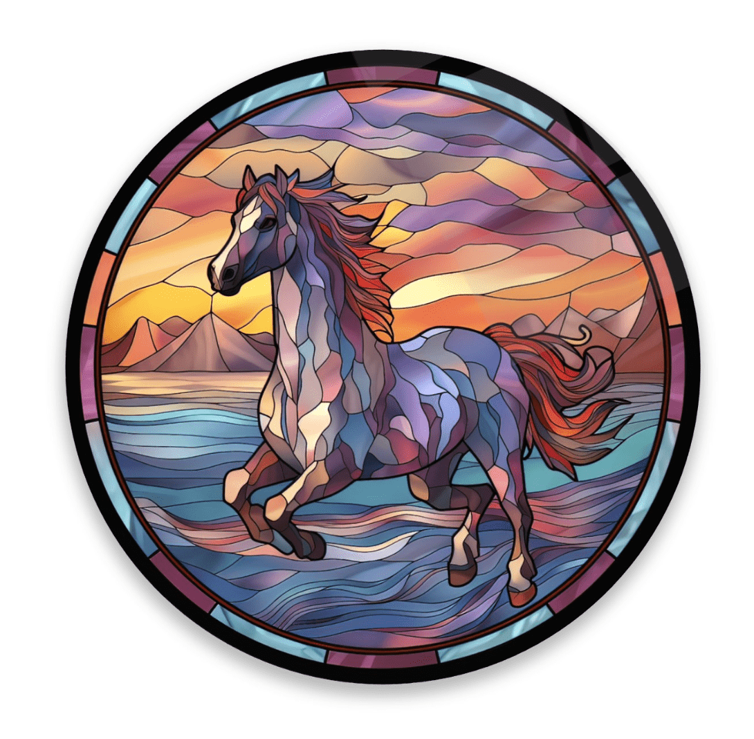 Colourful Horse Rounded Glass Wall Art