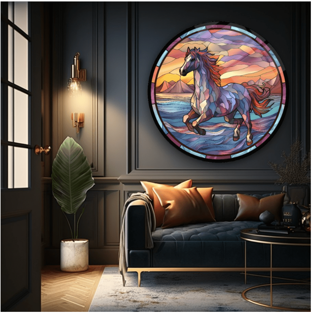 Colourful Horse Rounded Glass Wall Art
