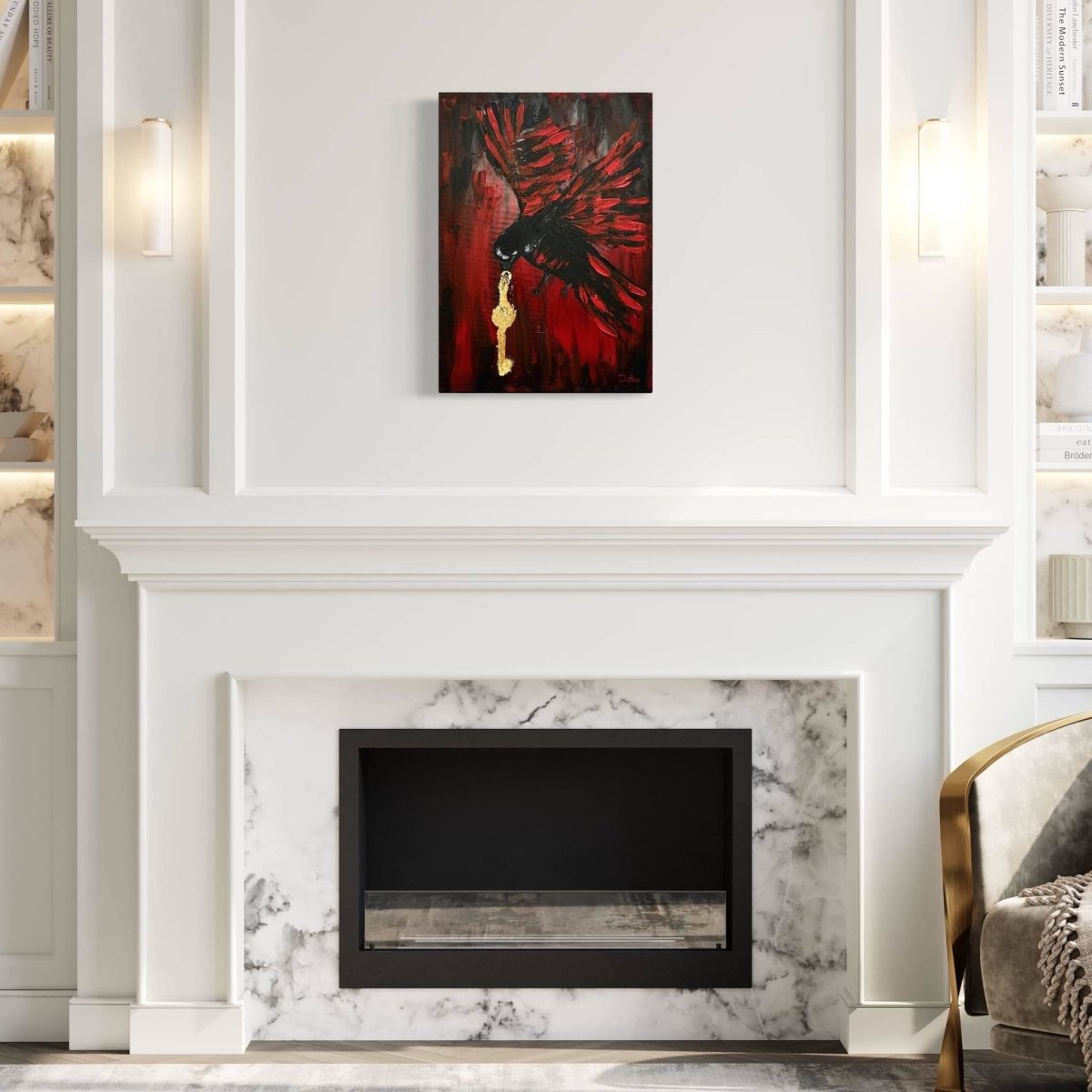 Crow and Key of Heaven Original Painting on Canvas - Artchi