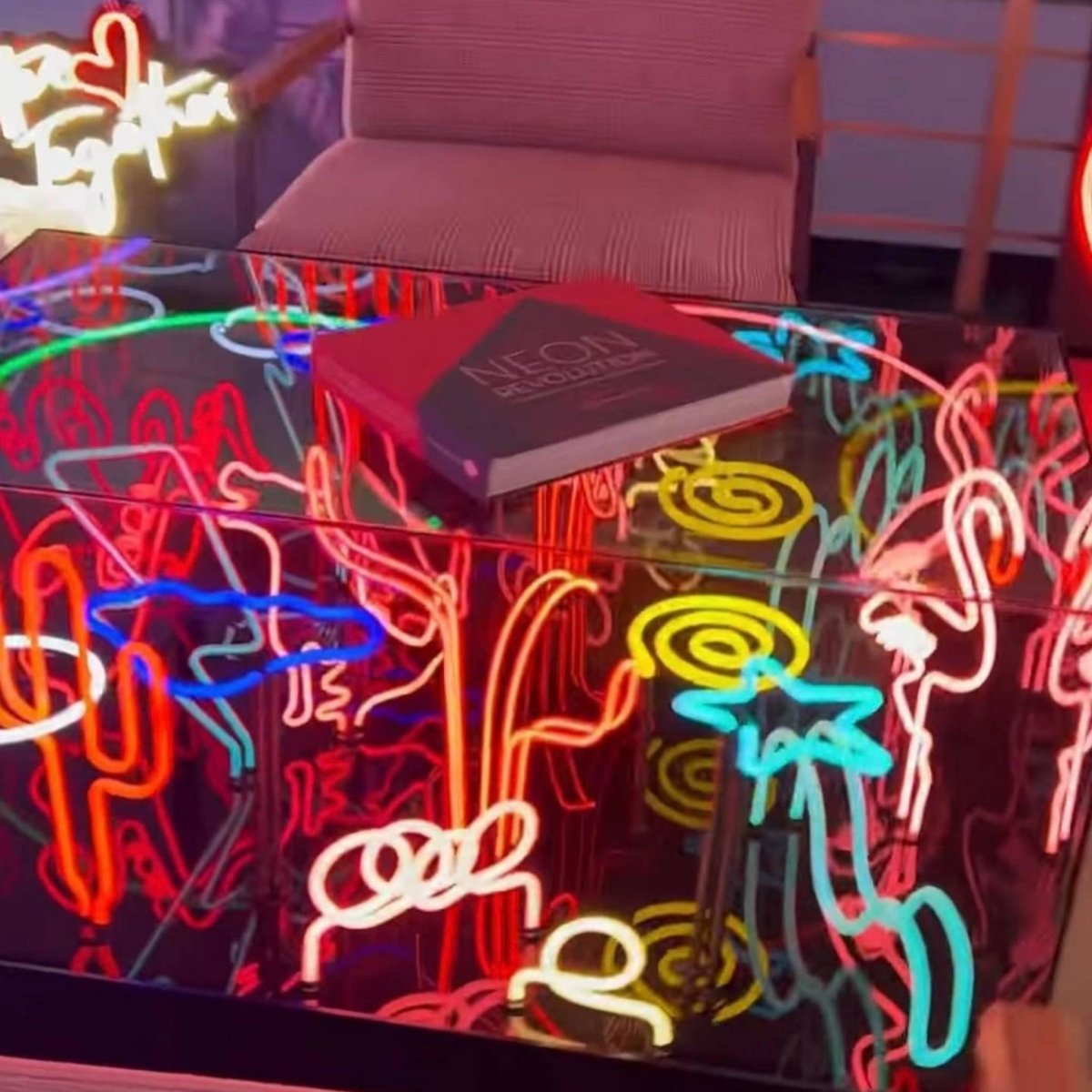 neon glass table