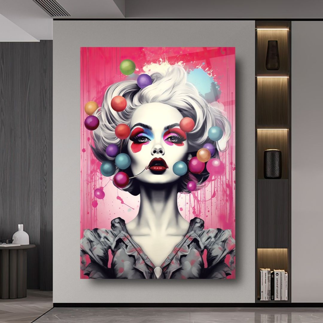 Bubble Pop Queen: Vivid Glam Glass wall Art