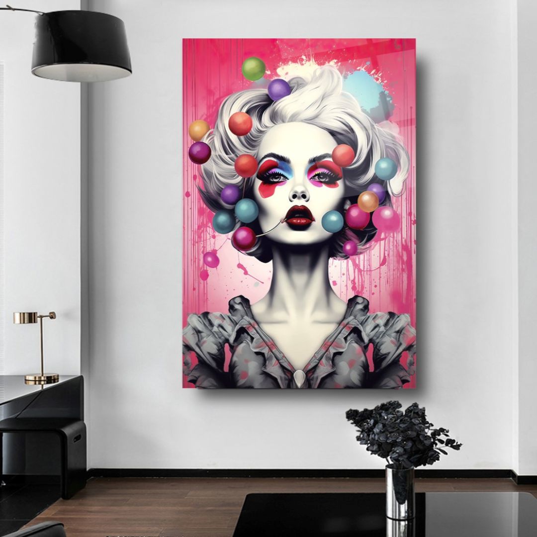 Bubble Pop Queen: Vivid Glam Glass wall Art