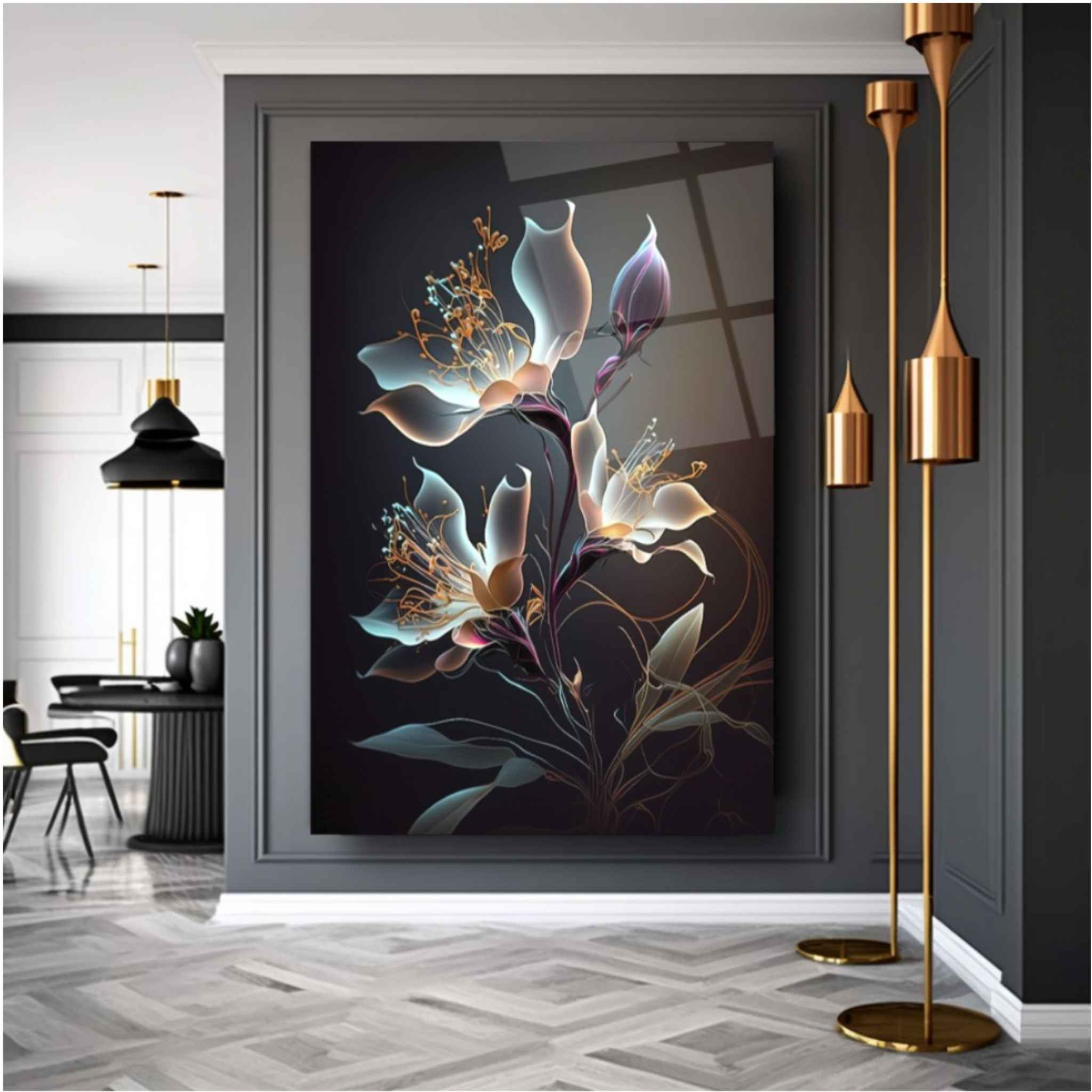 Futuristic Flowers Glass Wall Art
