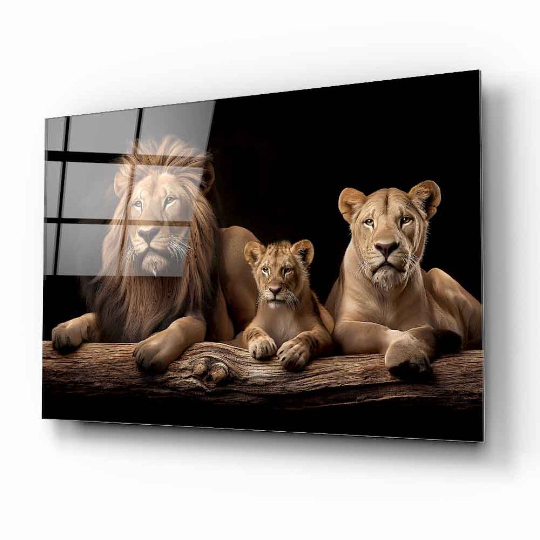 Majestic Lion Family Glass Wall Art