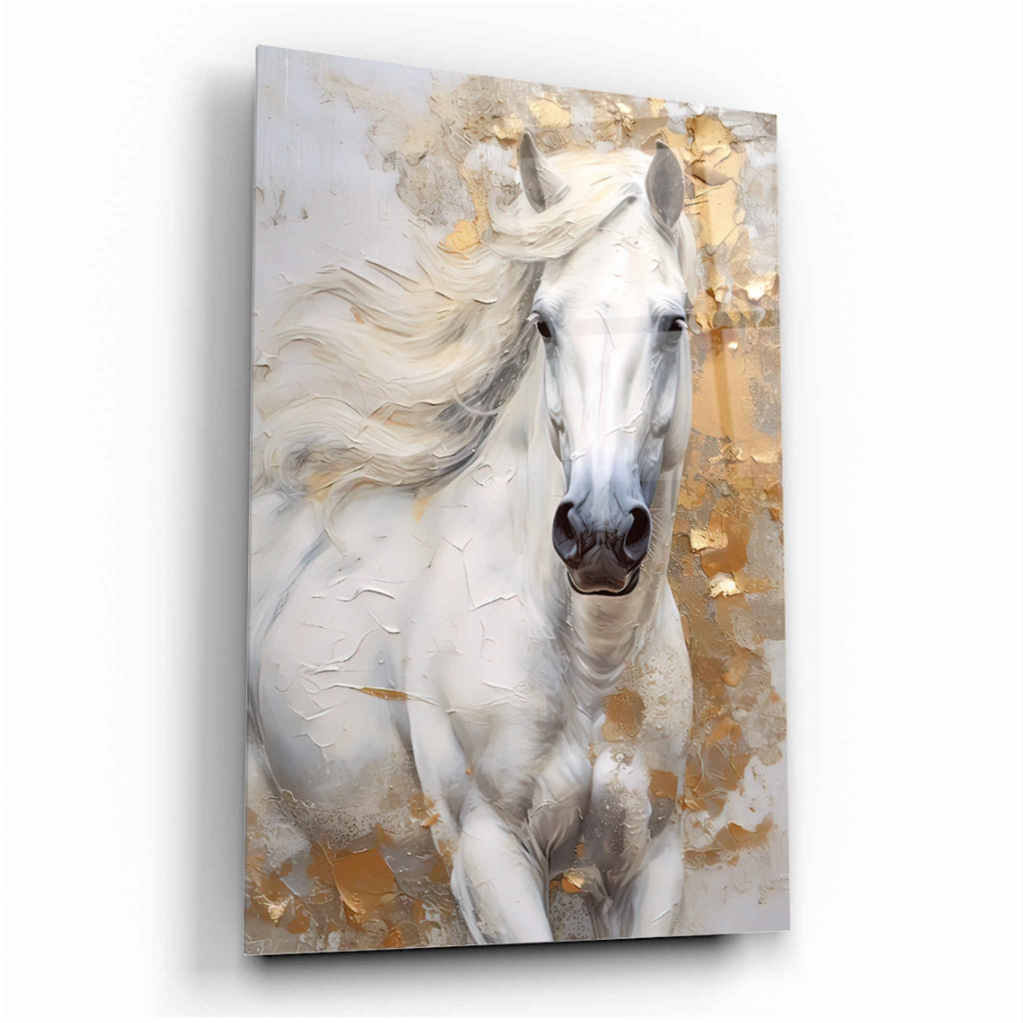 Buy White Horse Glass Wall Art | Artchi