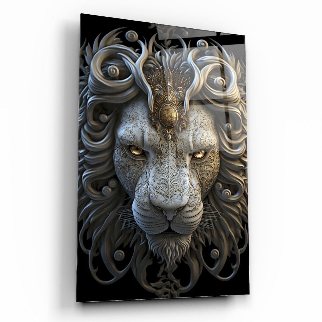 Majestic Sovereign: The Regal Lion Glass Wall Art