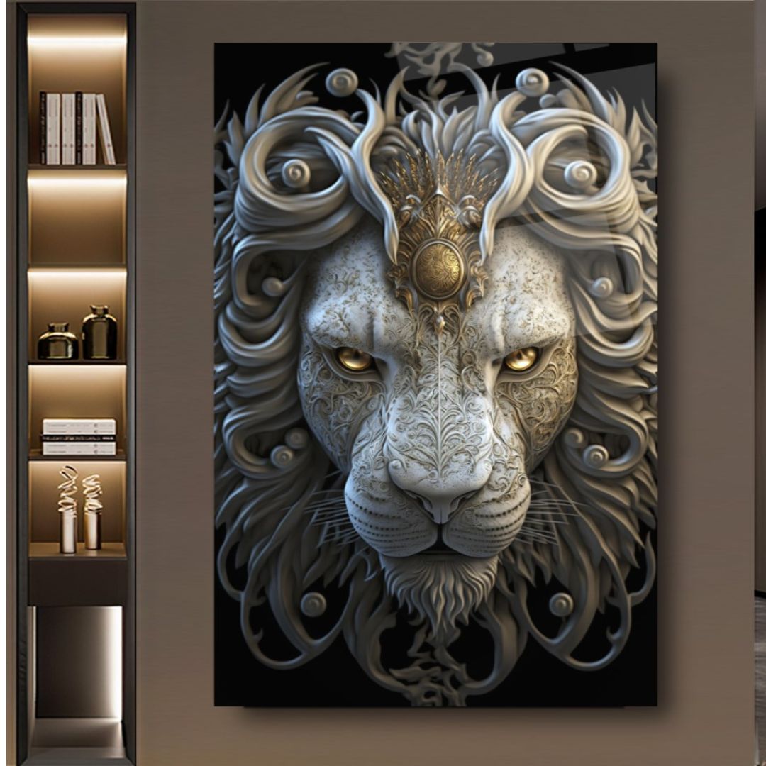 Majestic Sovereign: The Regal Lion Glass Wall Art