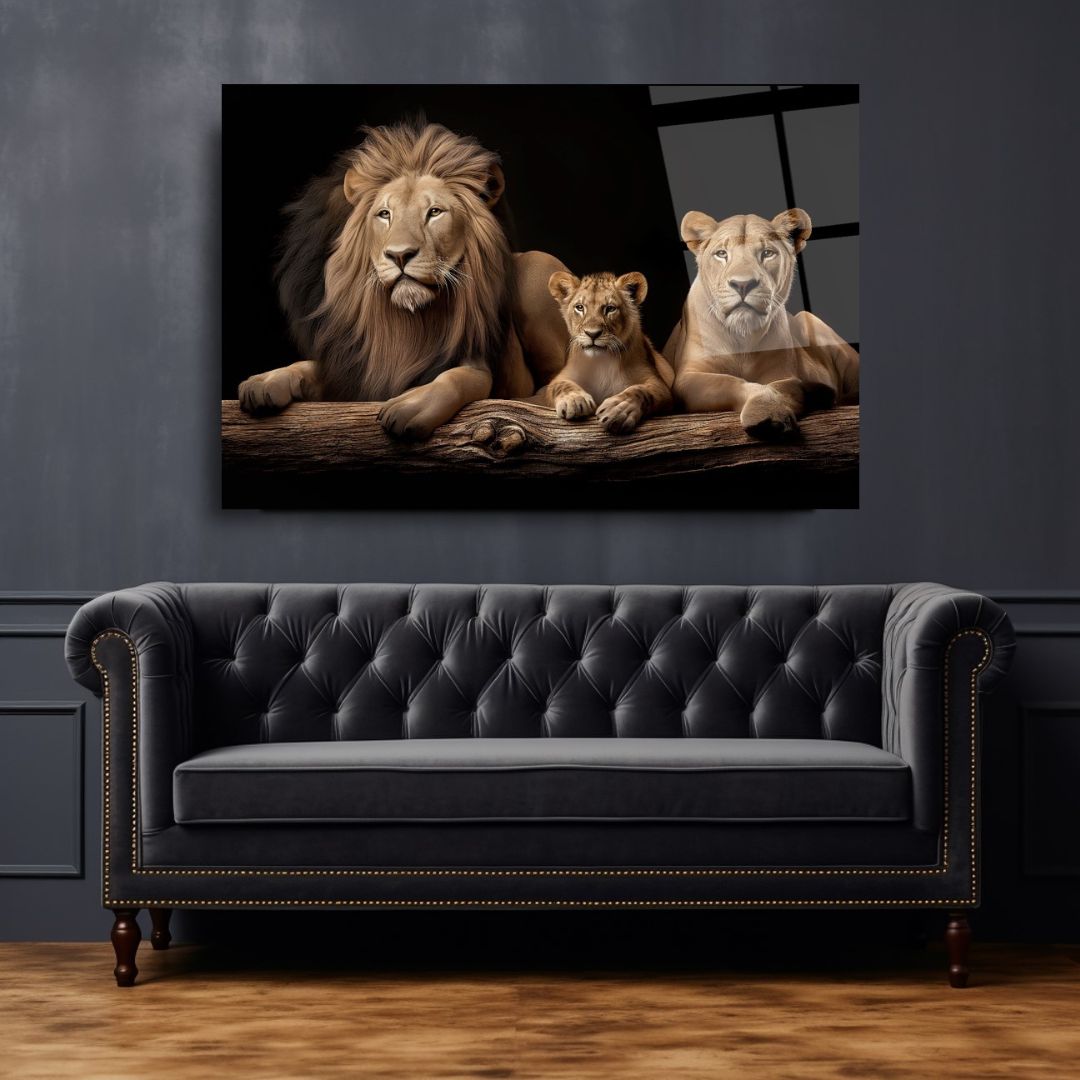 Majestic Lion Family Glass Wall Art