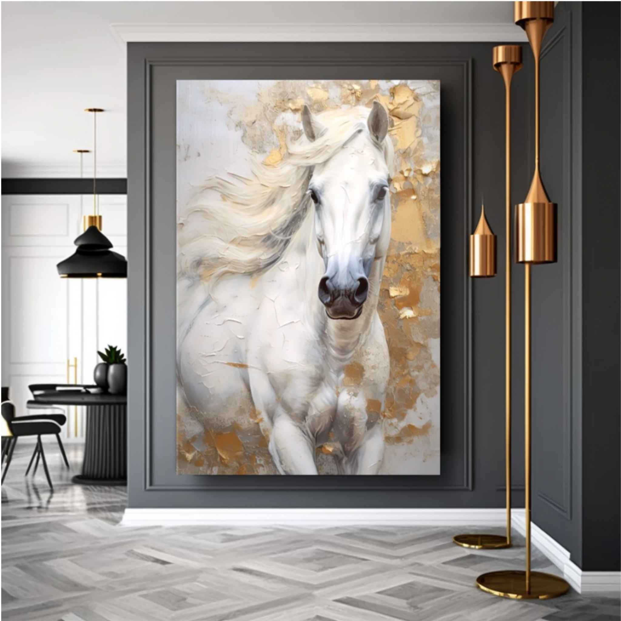 White Horse Glass Wall Art