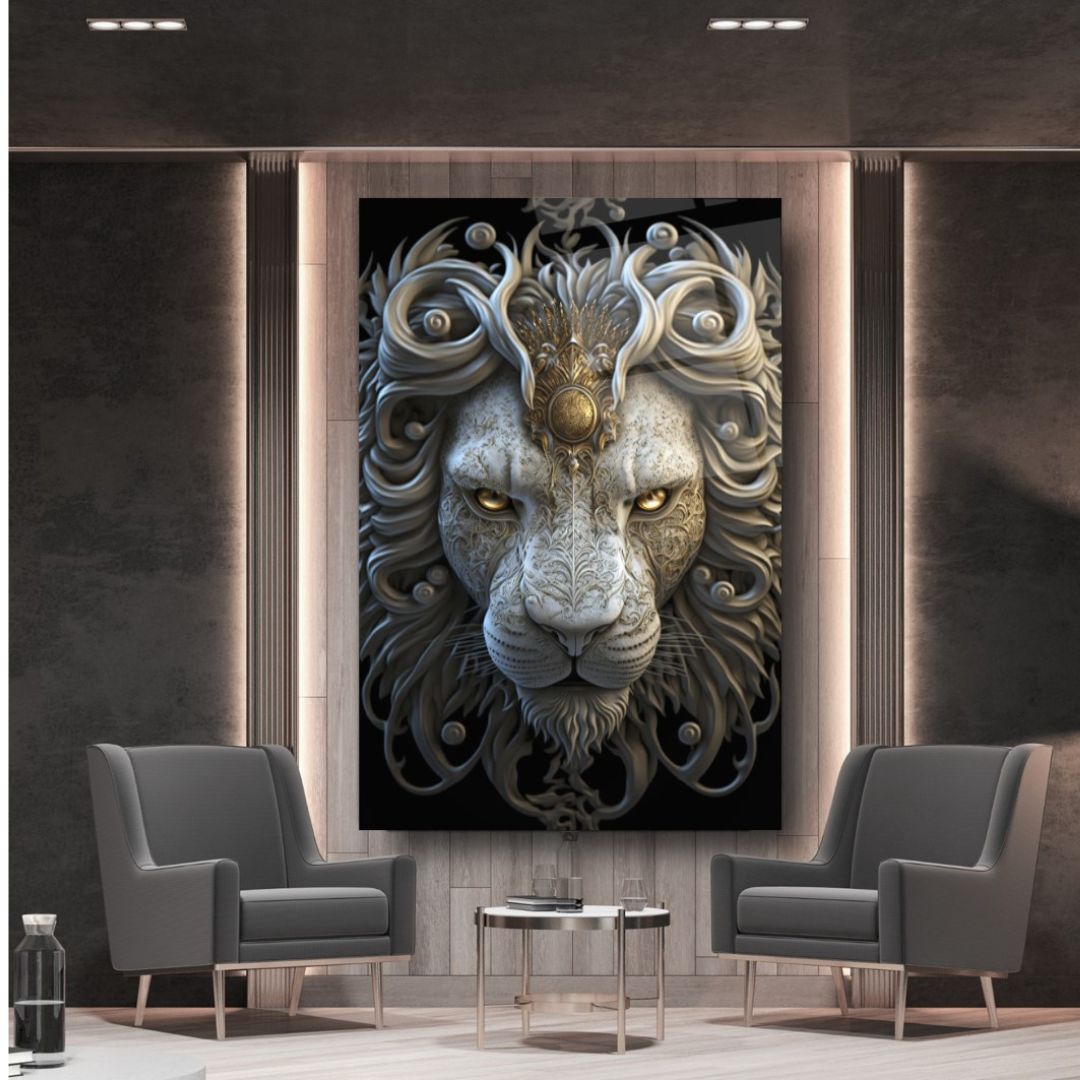 Majestic Sovereign: The Regal Lion Glass Wall Art