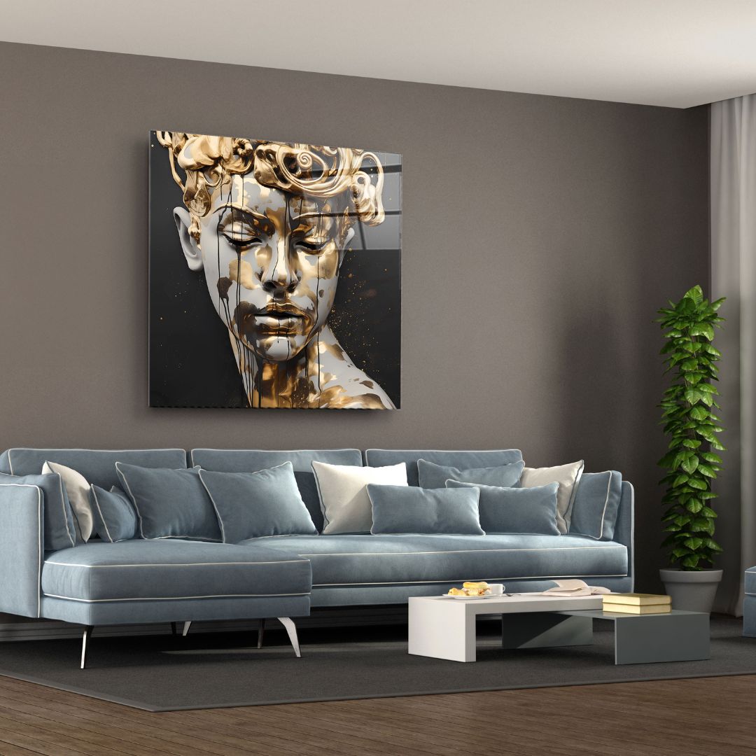 Golden Serenity Glass Wall Art