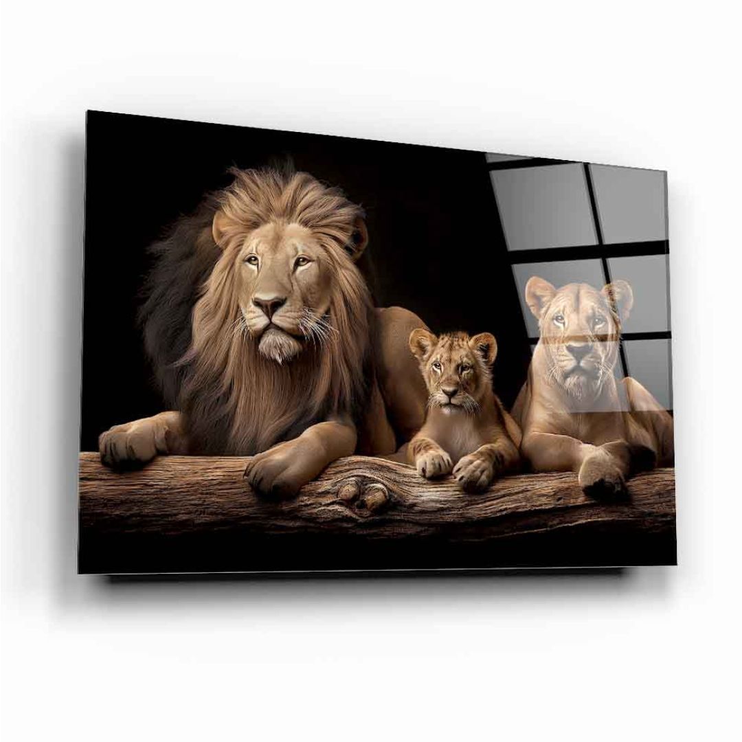 Majestic Lion Family Glass Wall Art