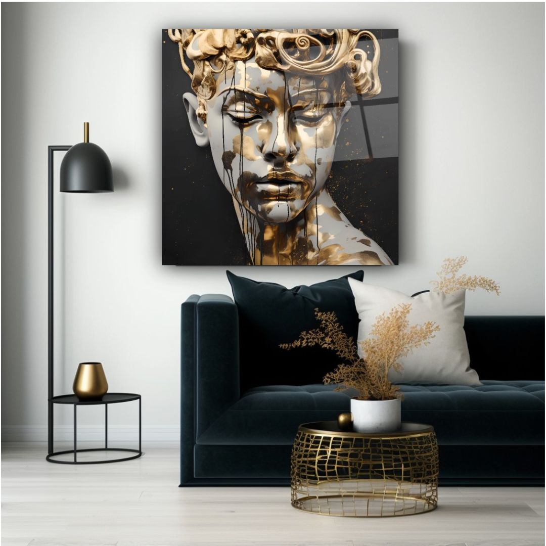 Golden Serenity Glass Wall Art