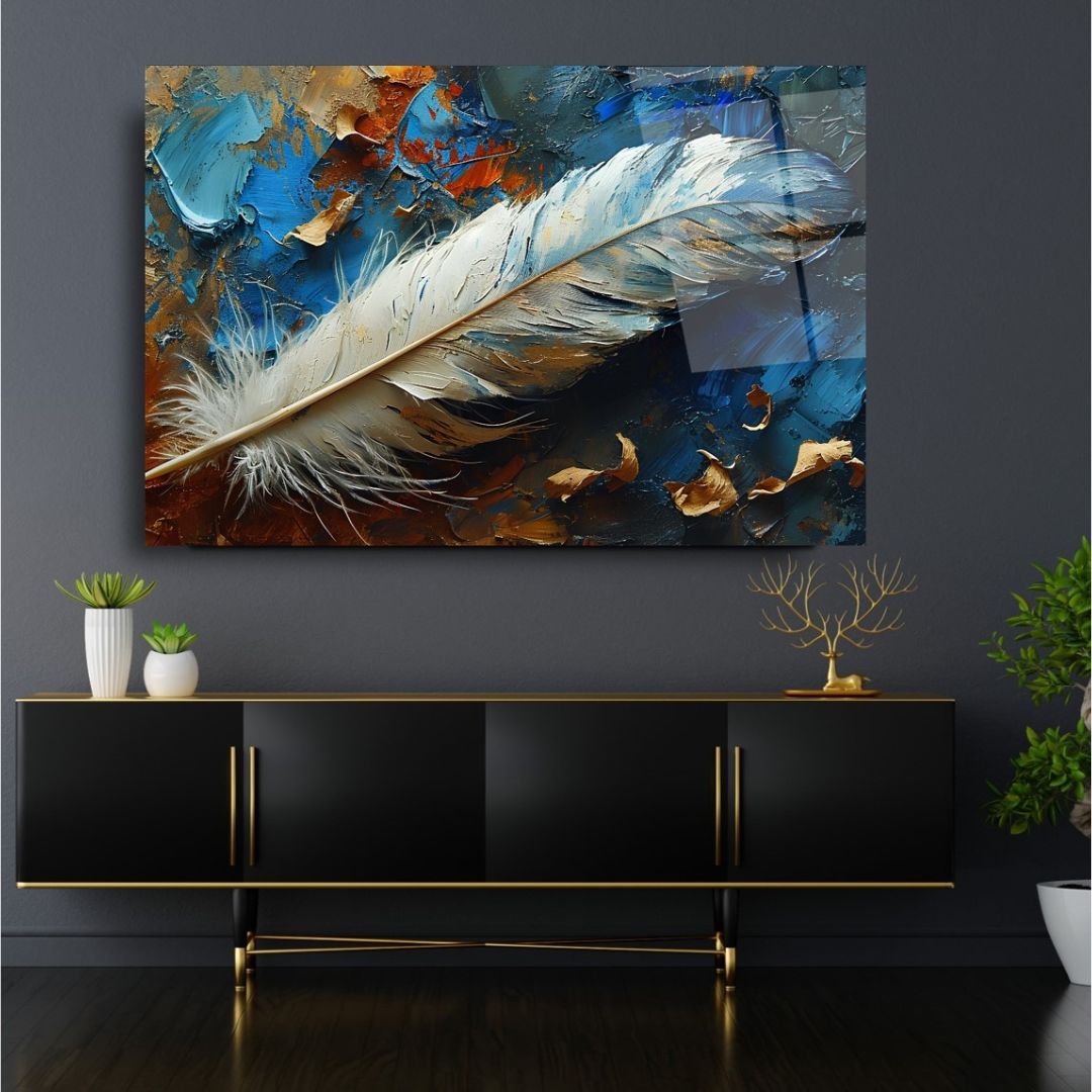 Feather in Motion Glass Wall Art