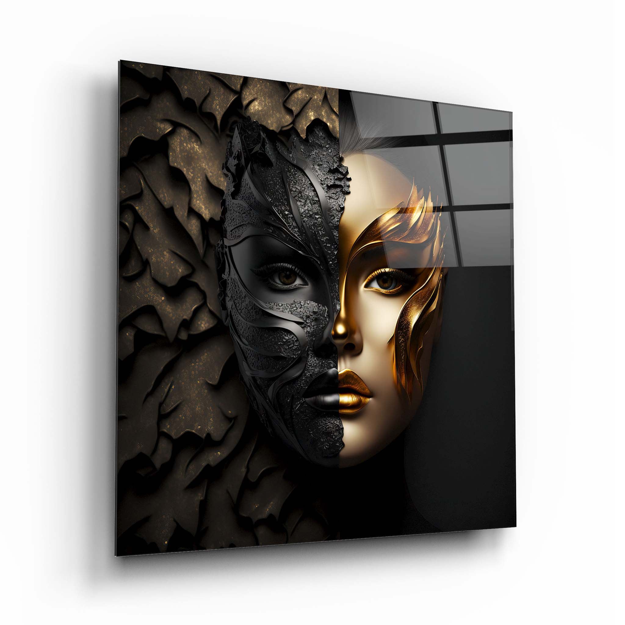 Masked Woman Glass Wall Art