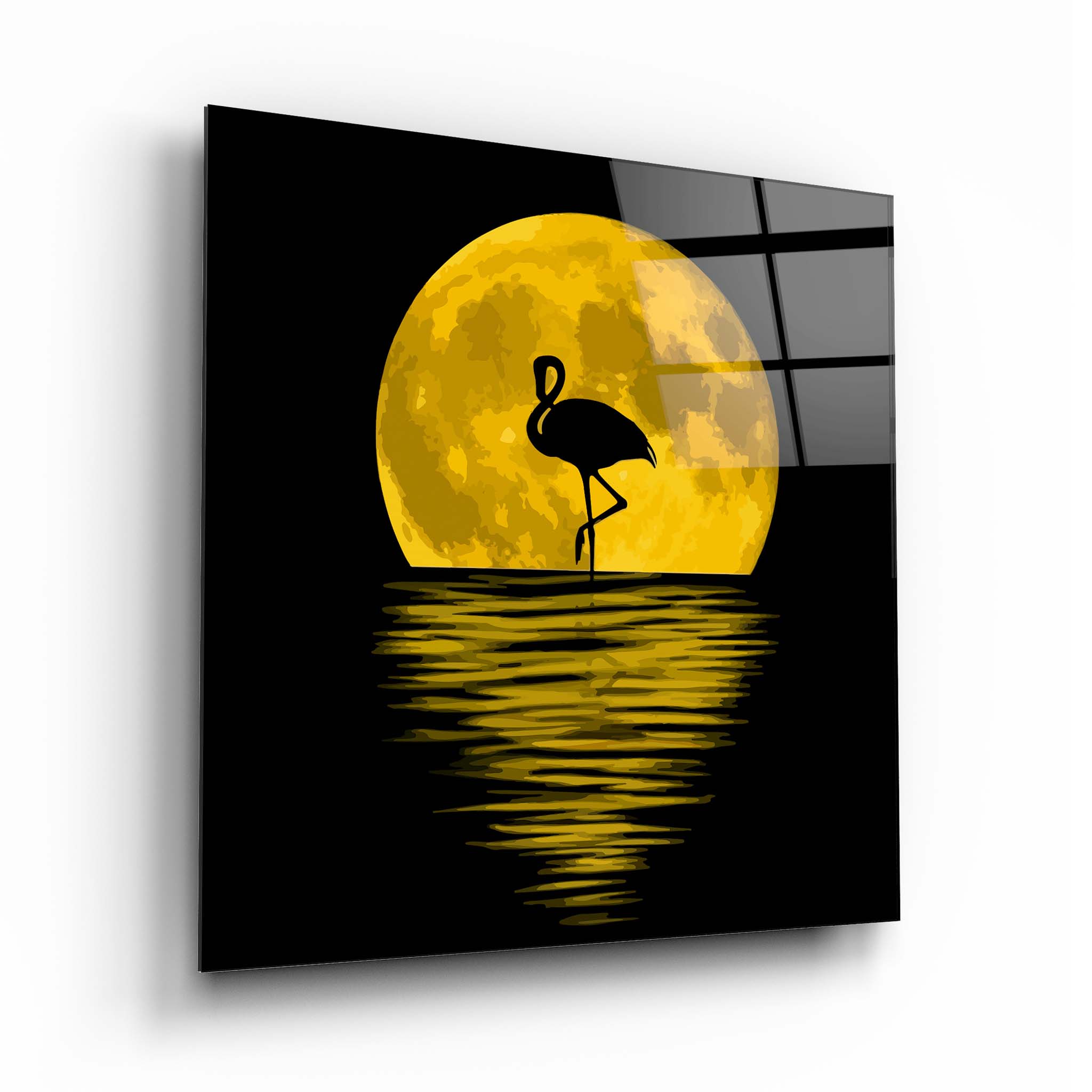 Moon Landscape and Flamingo Glass Wall Art