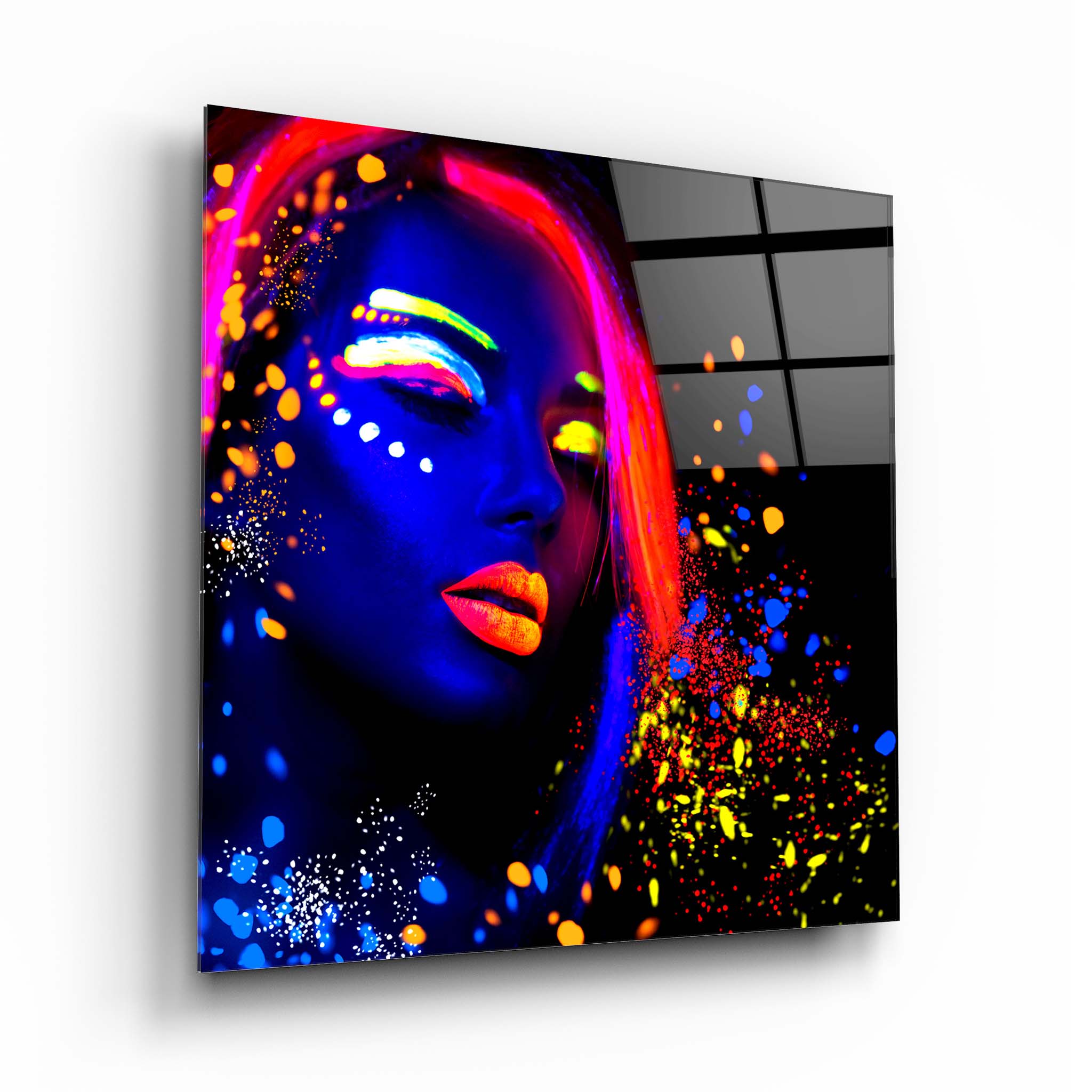 Neon Woman Glass Wall Art