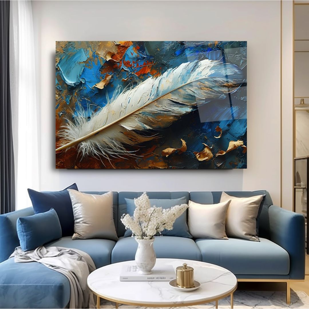 Feather in Motion Glass Wall Art