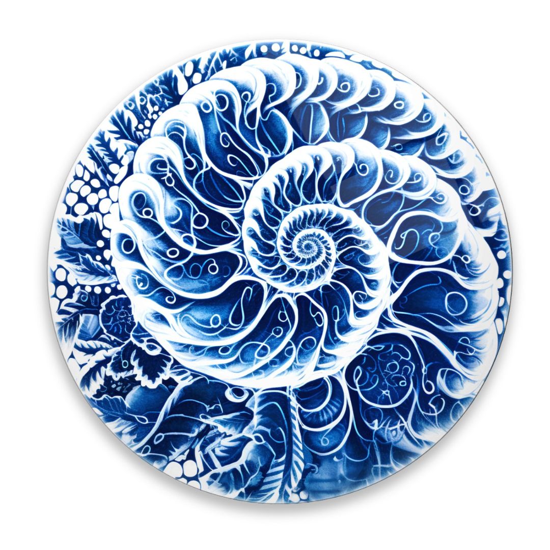 Blue Nautilus Spiral Glass Wall Art