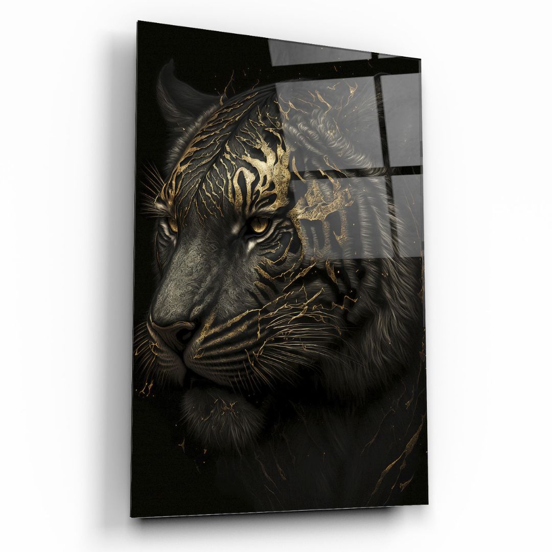 Golden Majesty: The Regal Tiger Glass Wall Art