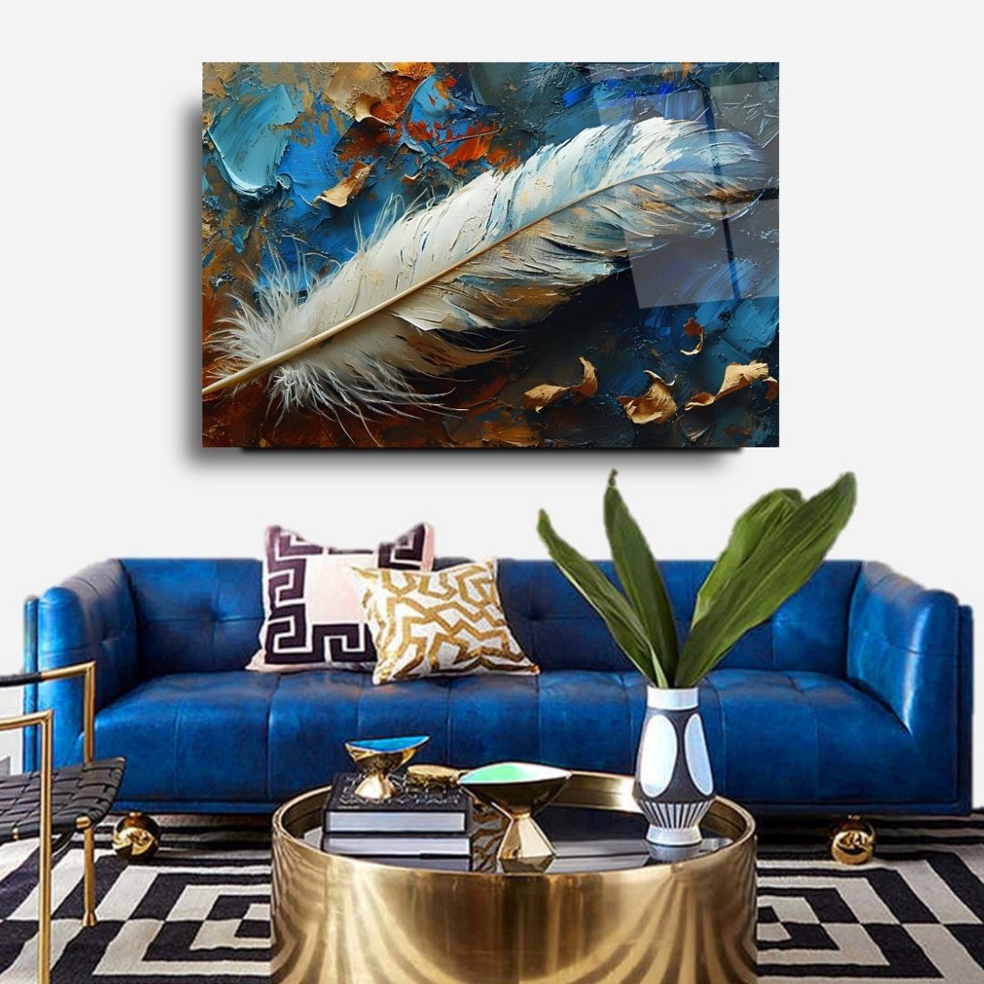 Feather in Motion Glass Wall Art