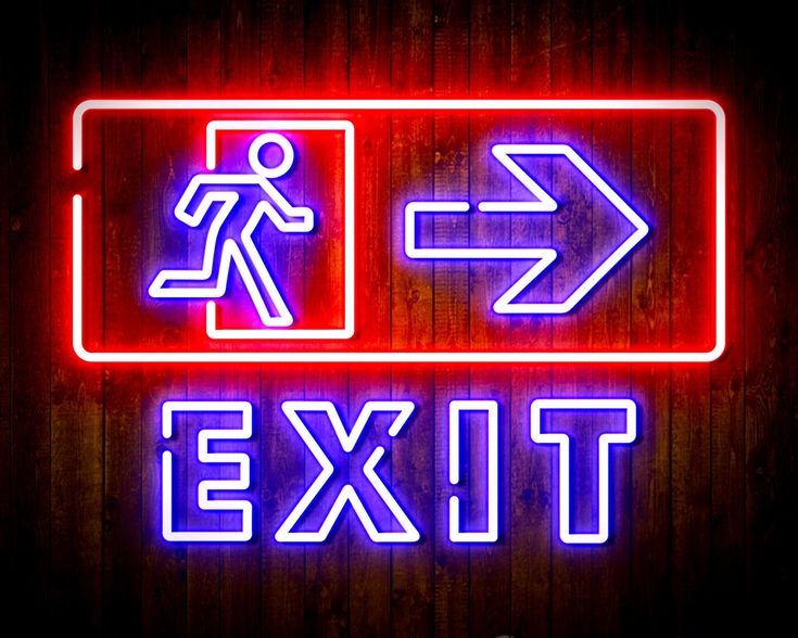 Neon Exit Sign with Arrow Indicator