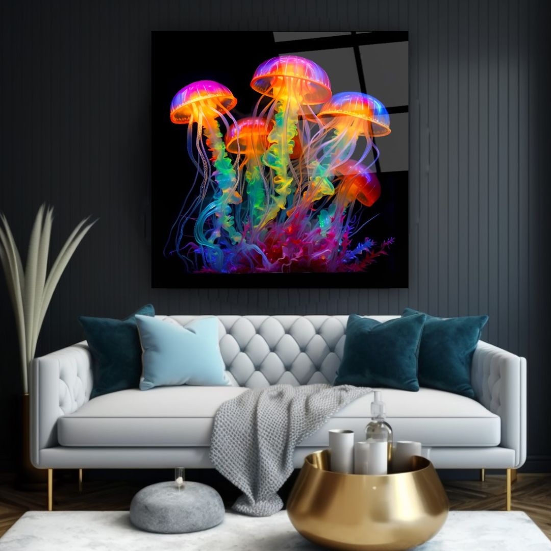 Jellyfish Dance Glass Wall Art