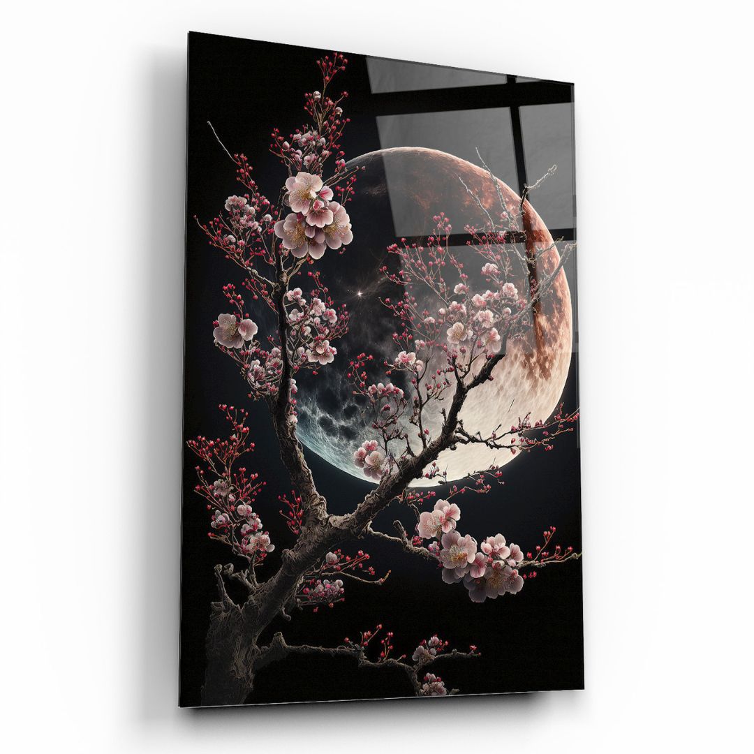 Moonlit Blossoms: Serenity in Bloom Glass Wall Art