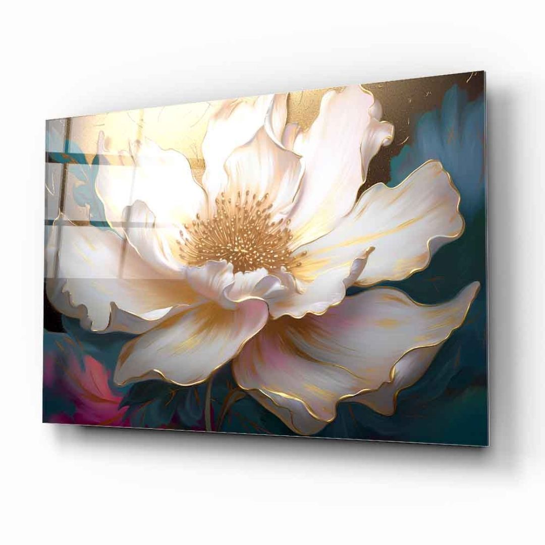 Golden Bloom Glass Wall Art