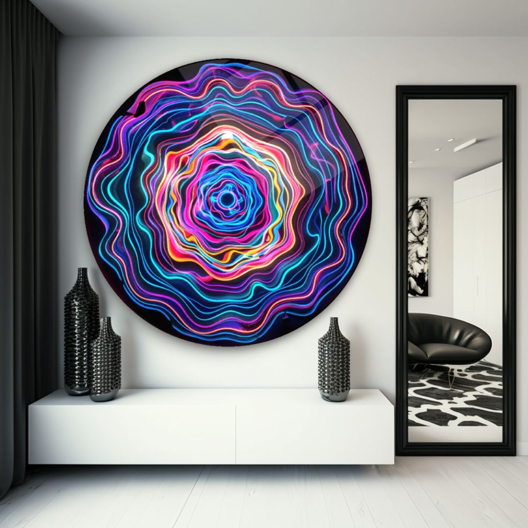 Neon Vortex Glass Wall Art