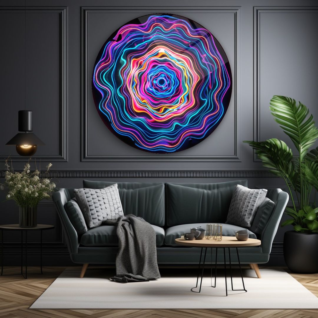 Neon Vortex Glass Wall Art