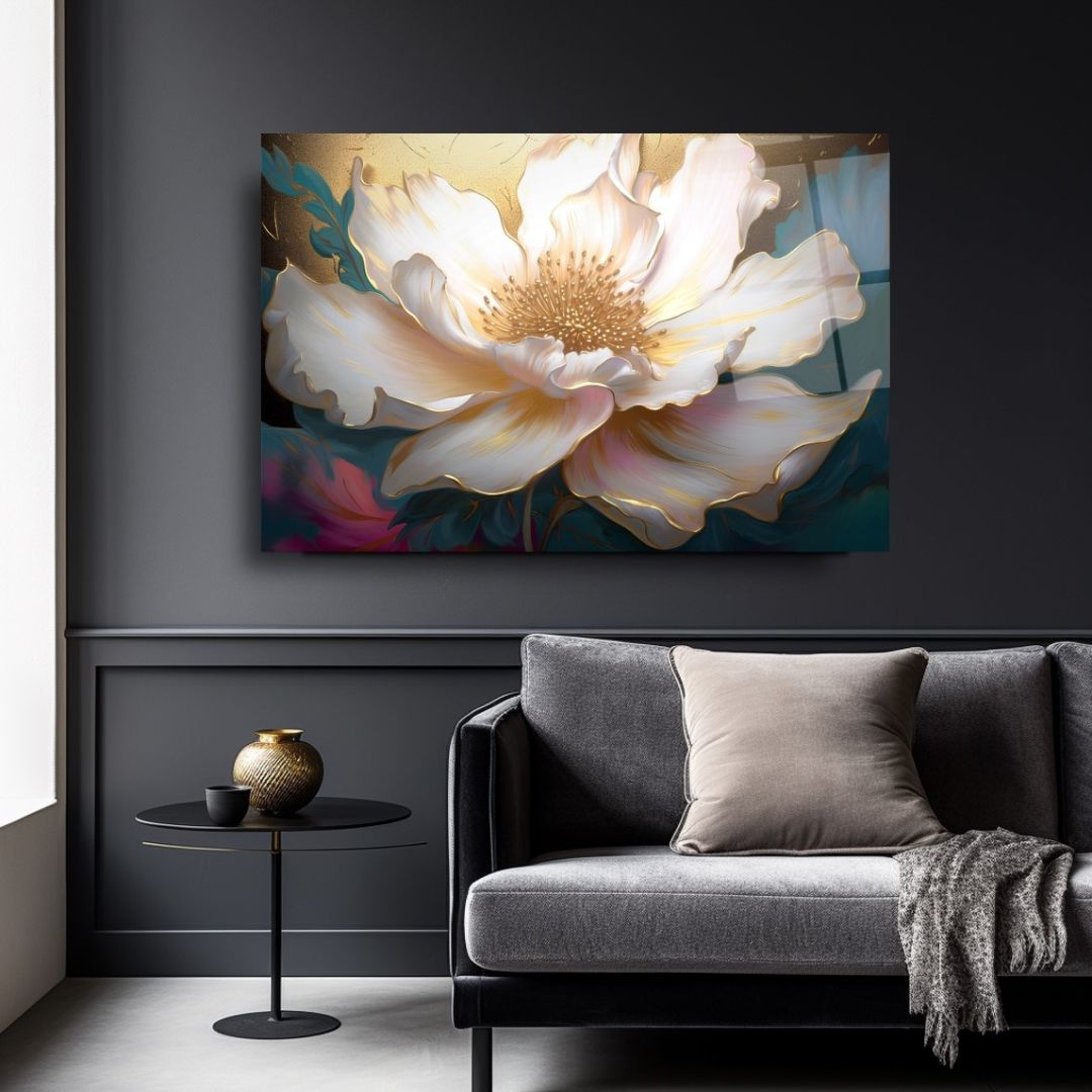 Golden Bloom Glass Wall Art