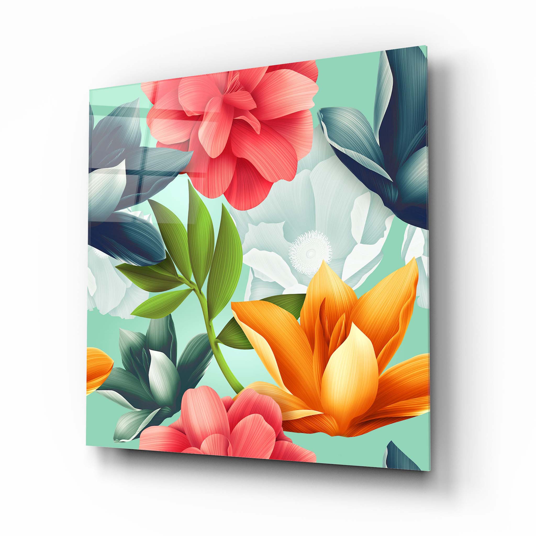 Colorful Flowers Glass Wall Art