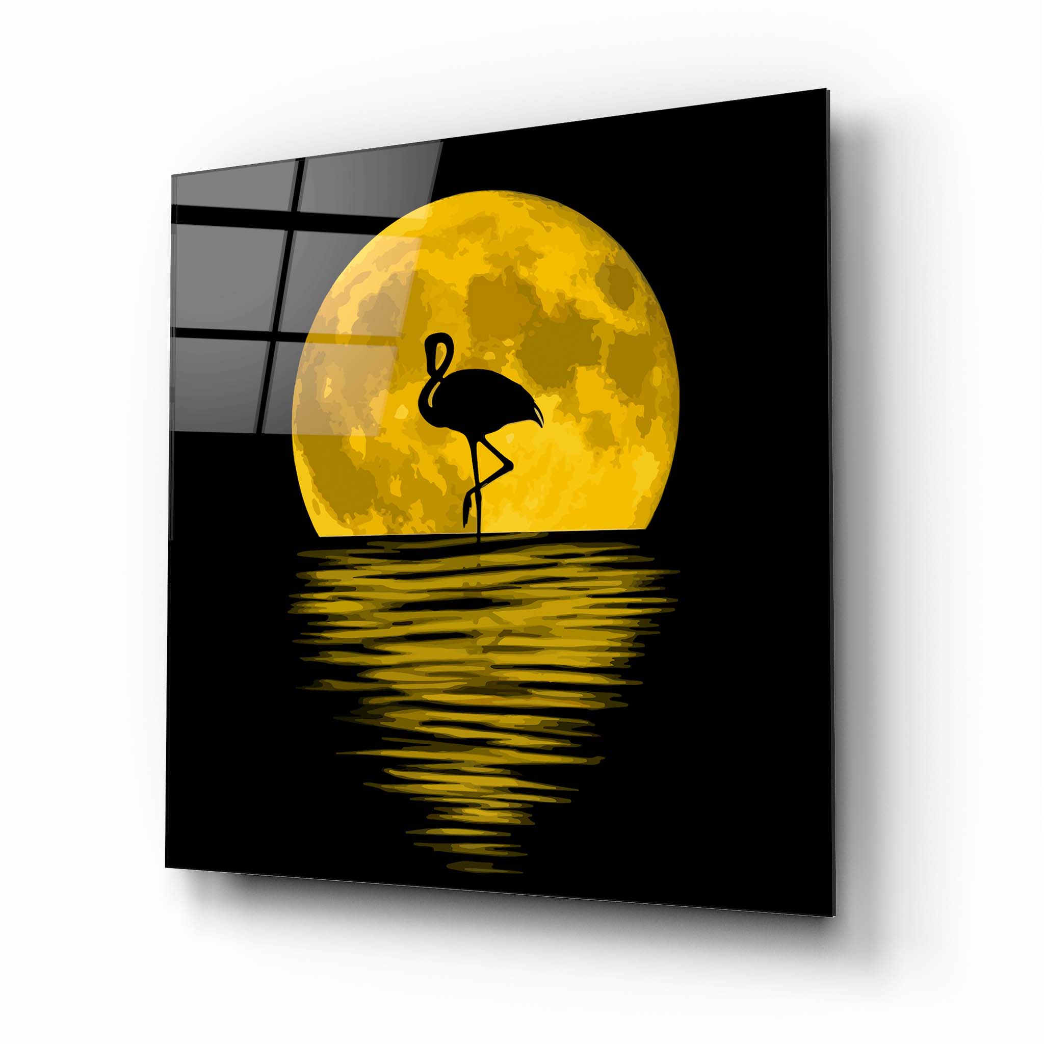 Moon Landscape and Flamingo Glass Wall Art