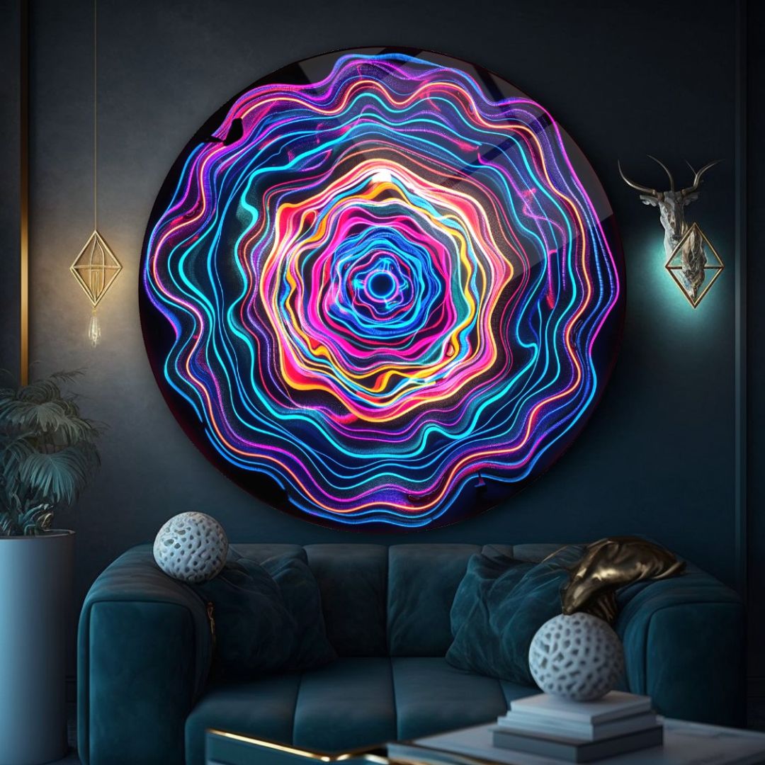 Neon Vortex Glass Wall Art