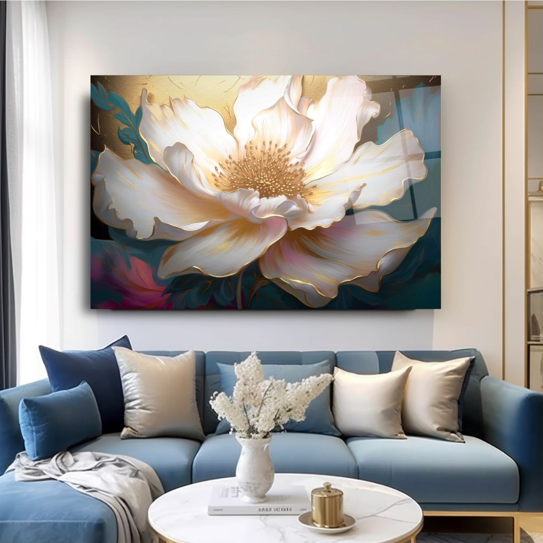 Golden Bloom Glass Wall Art