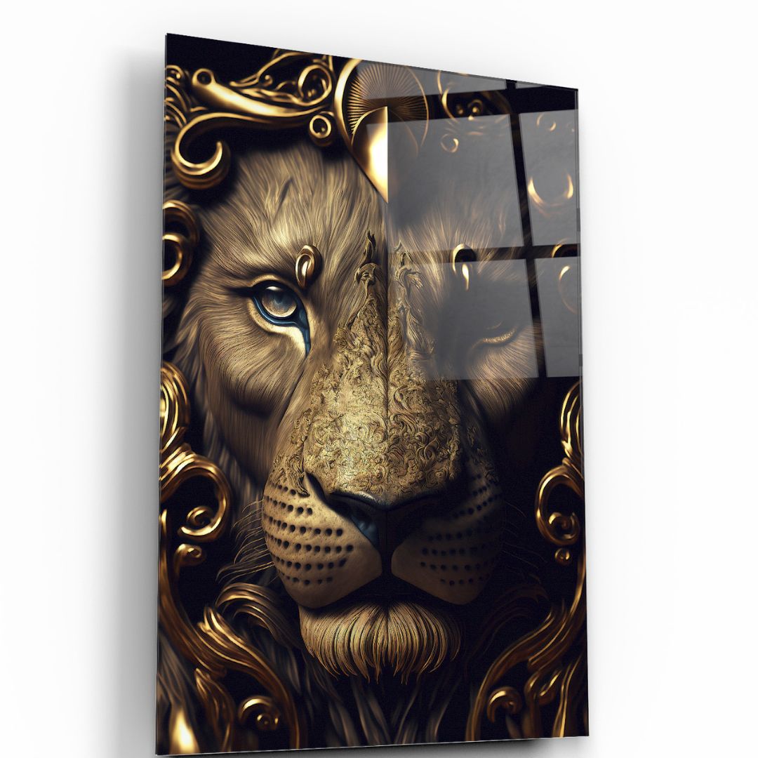 Regal Majesty: The Golden Lion glass wall art