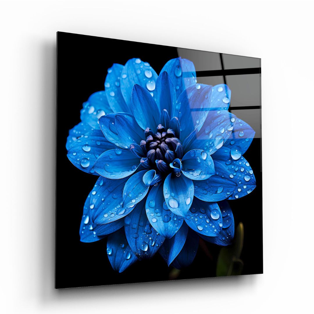 Blue Dahlia Glass Wall Art