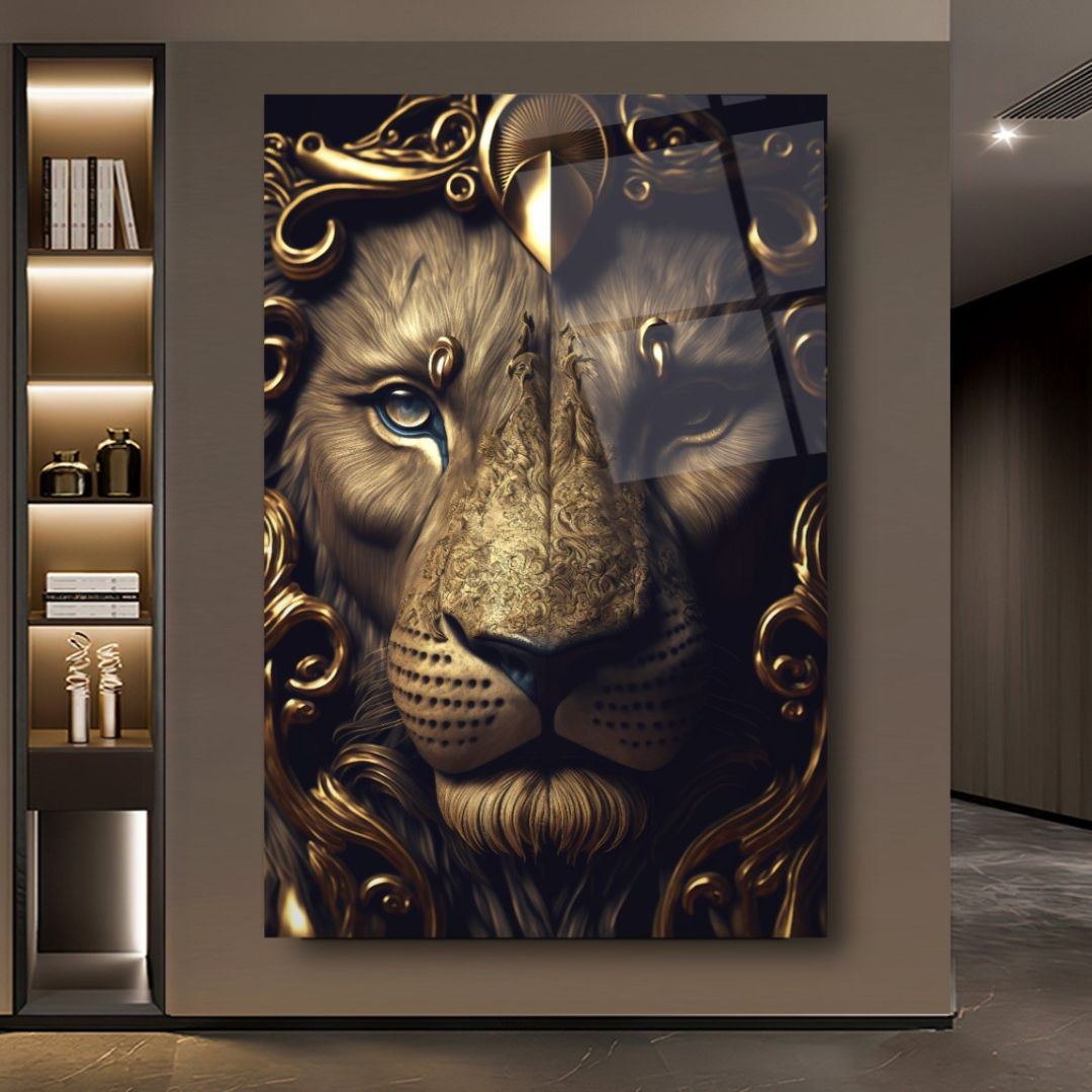 Regal Majesty: The Golden Lion glass wall art