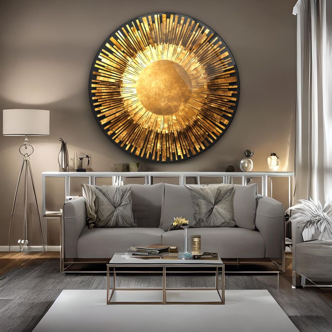 Golden Radiance Glass Wall Art