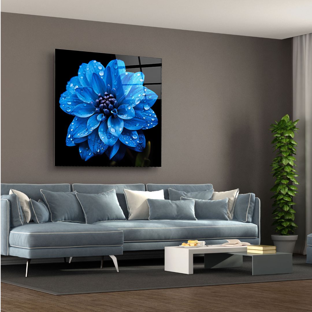 Blue Dahlia Glass Wall Art