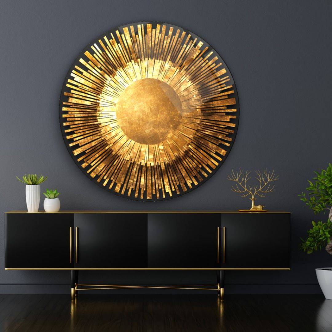 Golden Radiance Glass Wall Art