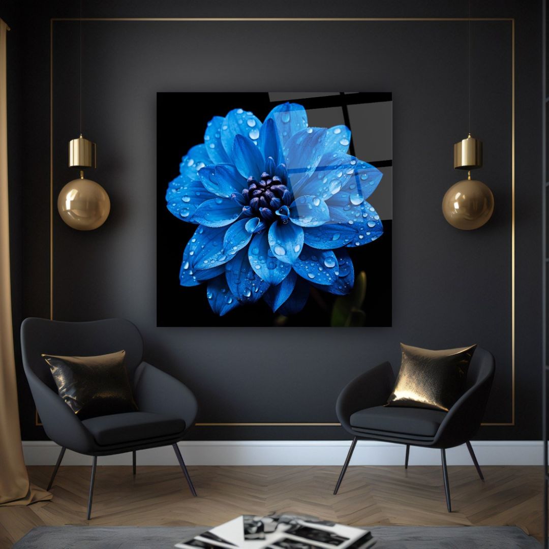 Blue Dahlia Glass Wall Art